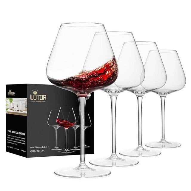 WOTOR Red Wine Glasses Set of 4, 25 Oz Large Burgundy Wine Glasses with Long Stem, Hand Blown Crystal Wine Glasses - Light, Ultra-thin, Gift Packaging for Wedding, Anniversary (Clear)