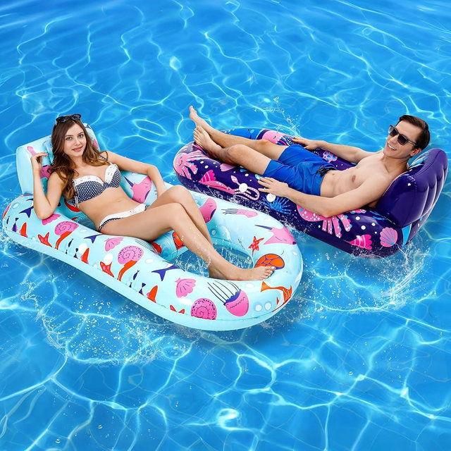 PuppyuWill 2 Pack Pool Floats Adult, Inflatable Pool Lounger Float Heavy Duty with Cup Holder, Backrest & Footrest Pool Lounge Float Extra Large Pool Rafts for Adults Beach Lake Party