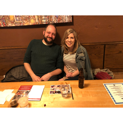 At Trivia in Pittsburgh!  One of Jonathan's favorite activities and one of our first dates.