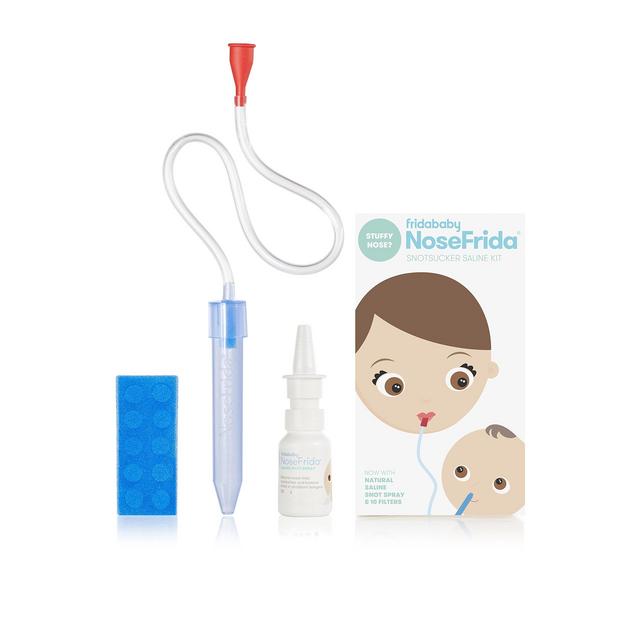 NoseFrida The Snotsucker Baby Nasal Aspirator and Saline Nasal Spray Kit with 10 Hygiene Filters by Fridababy - Sinus Congestion Relief for Newborns up to Toddlers (Large)
