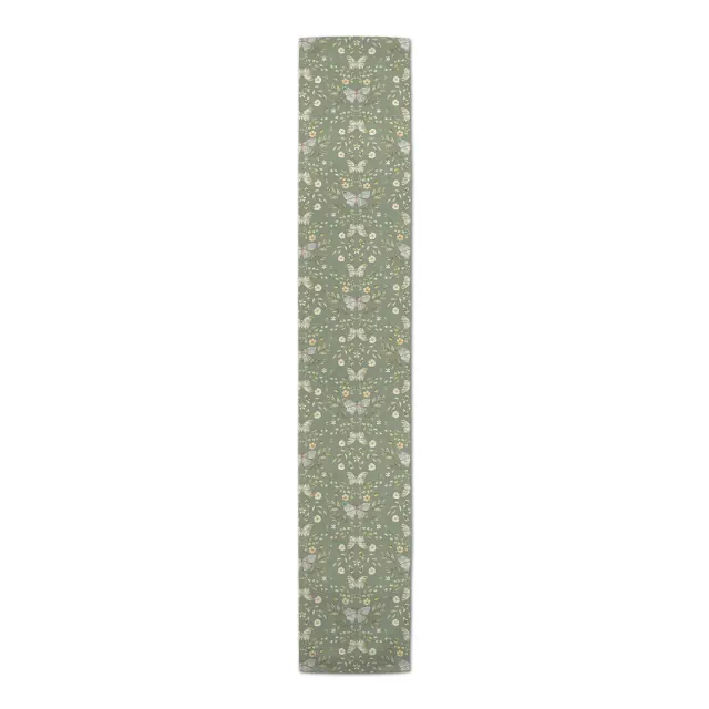 Creative Products Olive Green Butterfly Pattern 16 x 72 Cotton Twill Table Runner
