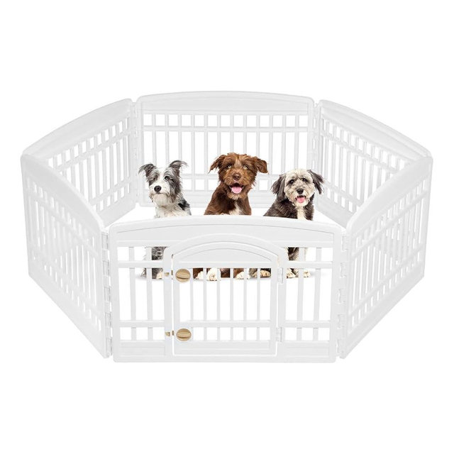 IRIS USA 24-inch 6 Panel Exercise Pet Playpen with Door, White