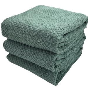 Dark Emerald Green Kitchen Hand Dish Towels: Oversized 28" x 18",100% Cotton Cloth Soft Cleaning Drying Absorbent Textured Design, Set of 3 Multipurpose for Everyday Use