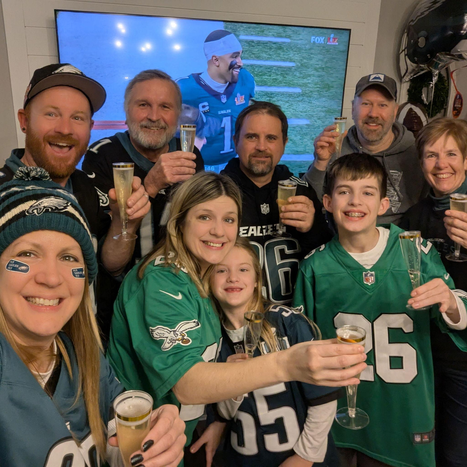 Celebrating another Eagles Super Bowl at Casa de Sellers. Jeff is a good sport. #gobirds