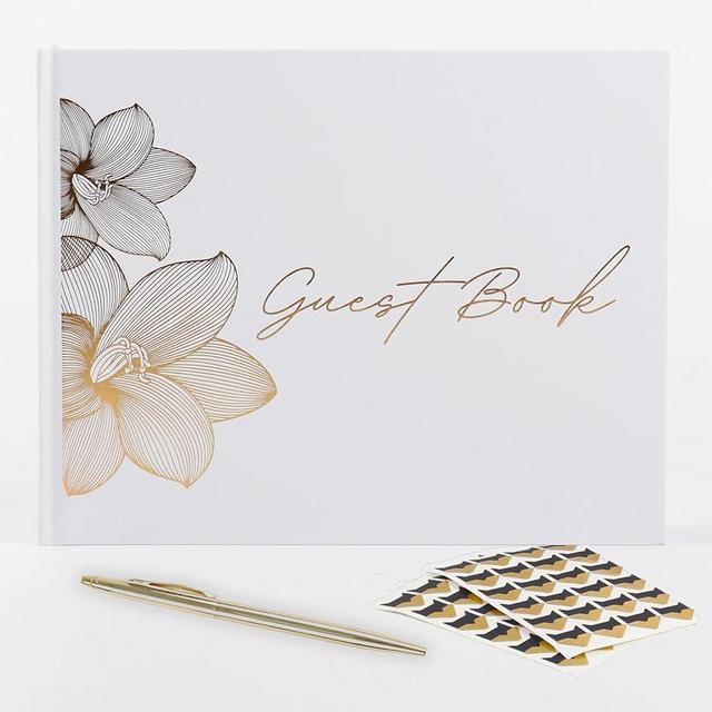 NYCTO NOOK Guest Book Wedding For Reception Classic Quality Guest Book Sign, Party, Baby Shower & Funeral, Includes Attractive Gold Pen,100 Blank Pages for Guest Signatures, Polaroid Photos & Memories