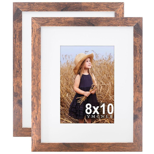 YMCNLE Picture Frames 8x10, Display 5X7 with Mat or 8x10 without Mat, Wall and Tabletop Display Photo Frames, Brown, 2Pack