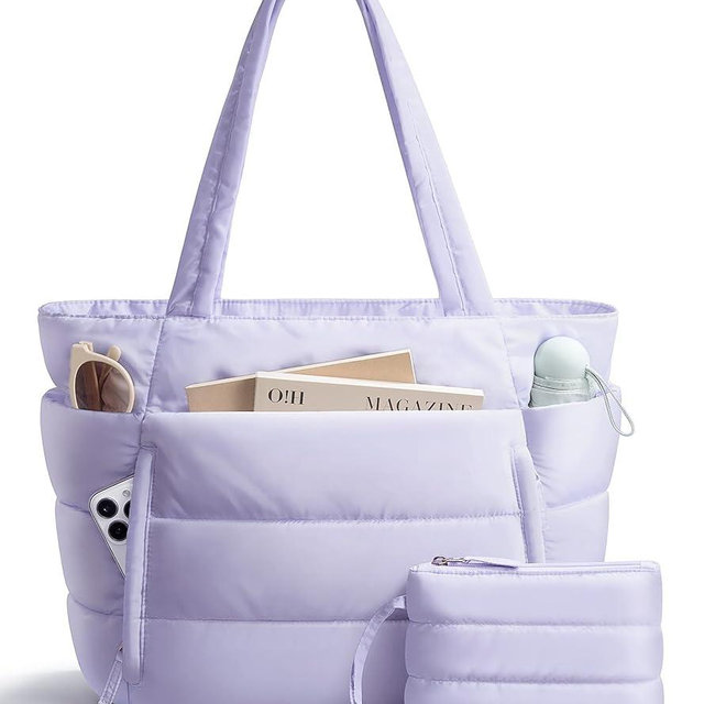 Bagstellar Puffer Tote Bag for Women, Lightweight Puffy Work Handbag Teacher Nurse Quilted Shoulder Bag for School Travel Gym | Cloud Bag w/ Zipper, Daily College Bags, 15.6" Computer Bag, Clinical Nursing Bag, 40 OZ Tumbler Holder, Ideal Gift for Women