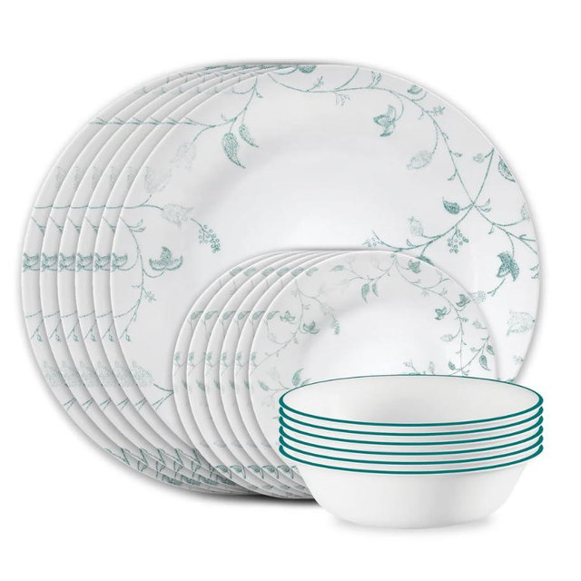Corelle Vitrelle 18-Piece Service for 6 Dinnerware Set, Triple Layer Glass and Chip Resistant, Lightweight Round Plates and Bowls Set, Chambord