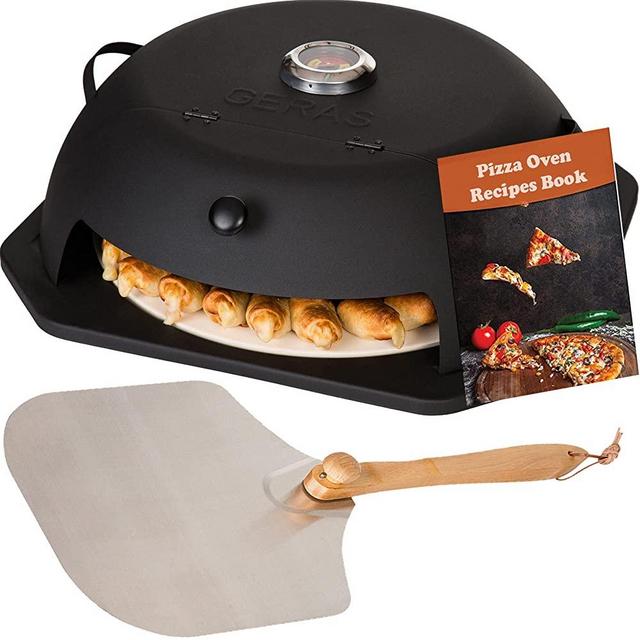 Geras Outdoor Pizza Oven for Grill Kit - Portable Pizza Oven For Outside with Pizza Stone, Pizza Peel and Thermometer – Home Backyard Pizza Maker for Most 18" Charcoal Grill, Gas Grill and Propane