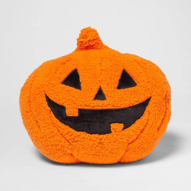 Pumpkin Shaped Sherpa Throw Pillow Orange/Black - Hyde & EEK! Boutique™