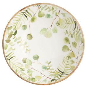 Large Green Eucalyptus Enamel Wood Serving Bowl