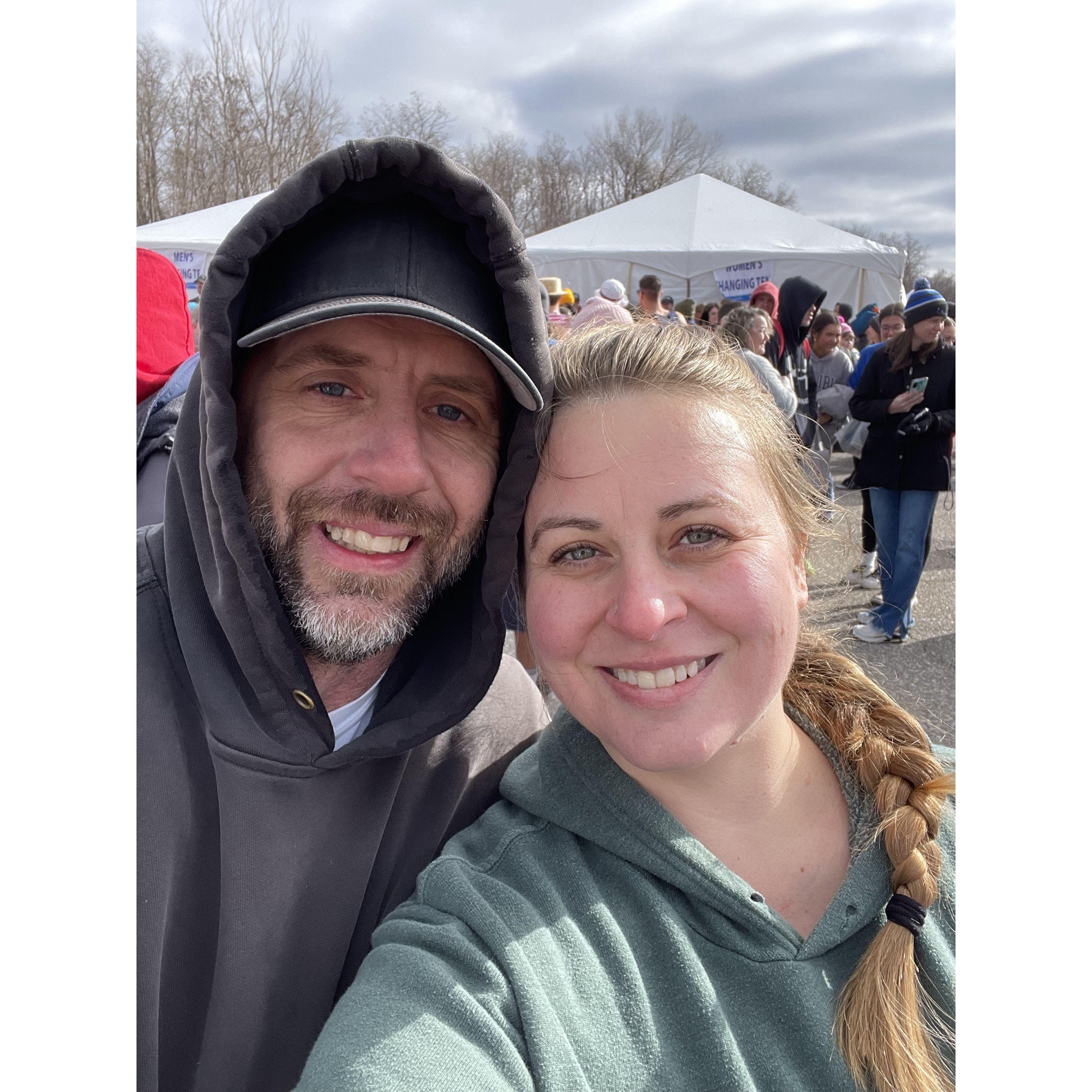 Right before jumping in Lake Zorinski on a freezing February day to raise money for the Special Olympics in Omaha.