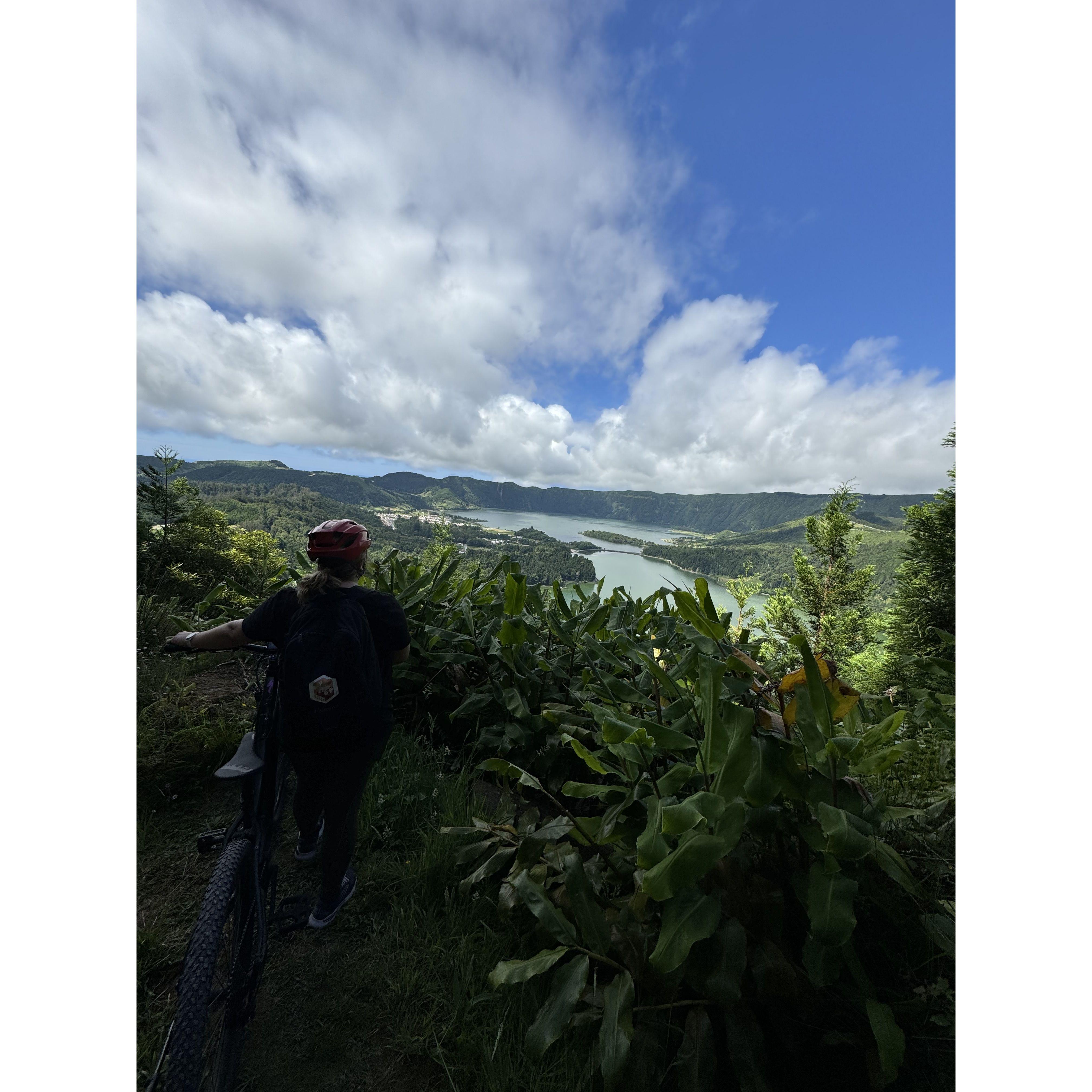 A well-earned view after we hauled our electric mountain bikes up the trail for three miles on Saó Miguel