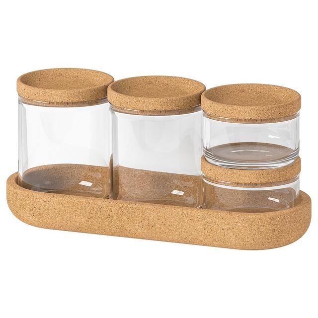 SAXBORGAJar with lid and tray, set of 5, glass cork