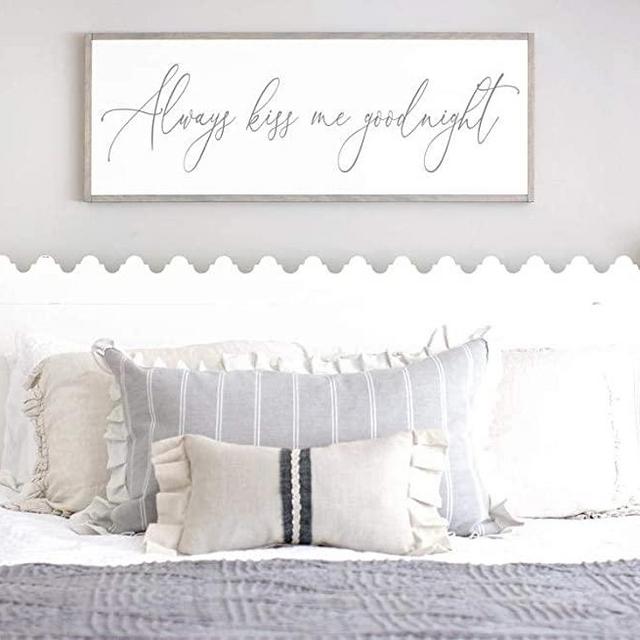 Tamengi Bedroom Wall Art | Always Kiss Me Goodnight | Bedroom Wall Decor | Bedroom Signs | Master Bedroom Wall Decor | Above Bed Sign | Farmhouse 12" X 22"