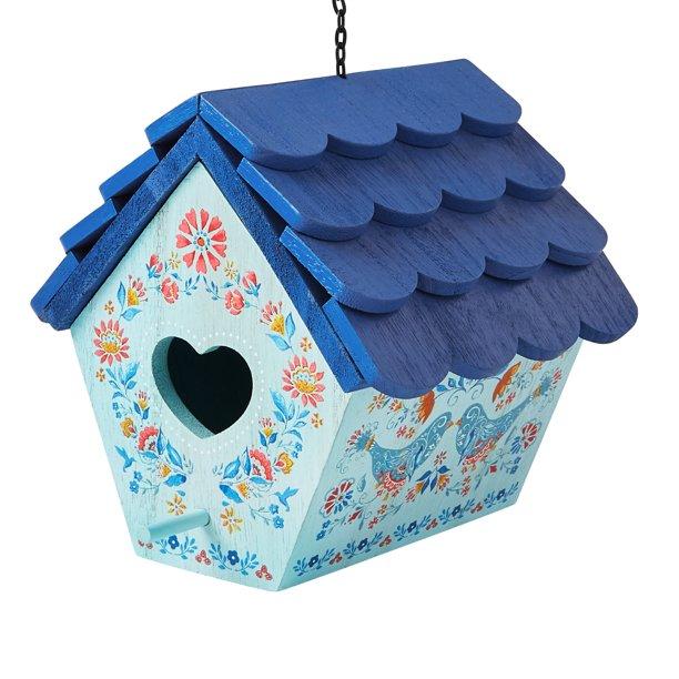 The Pioneer Woman Blue Maizie Wood Birdhouse with Removable Roof, 6.9" x 6.7" x 6.5"