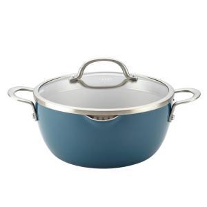 Ayesha Curry Home Collection 5.5 Qt. Porcelain Enamel Nonstick Covered Straining Casserole in Twilight Teal-10564 - The Home Depot