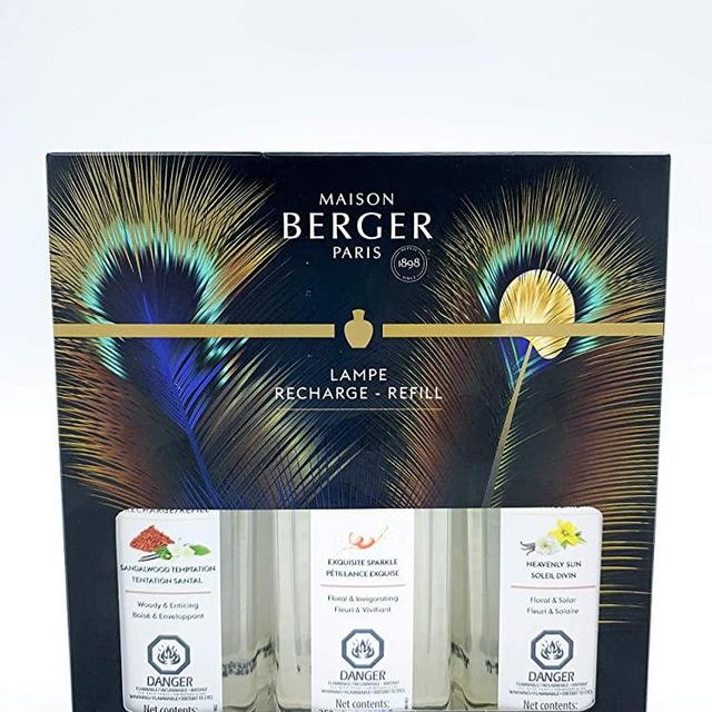 MAISON BERGER (Lampe Berger Fragrance Trio Refill | Etincelle Collection | for Home Fragrance Oil Diffuser | 3x250ml | Sandalwood Temptation, Exquisite Sparkle, Heavenly Sun | Made in France