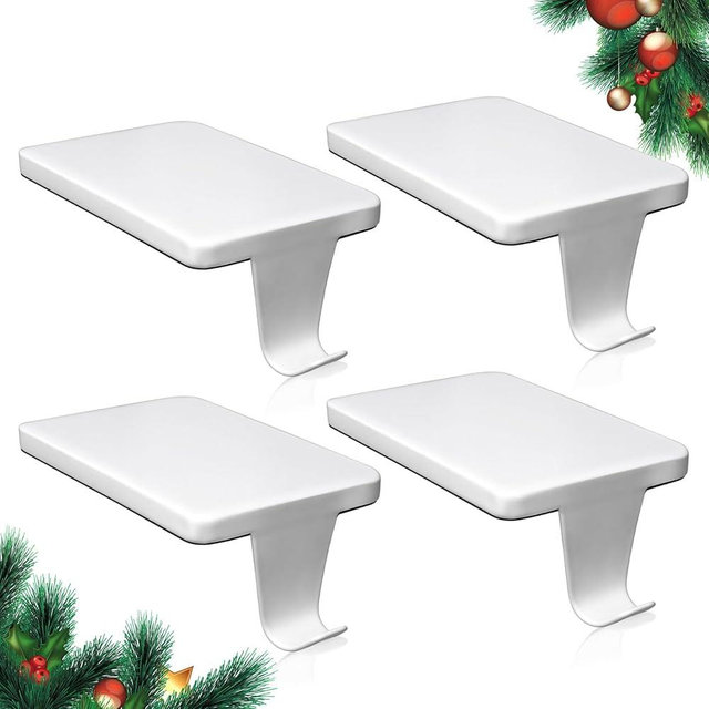 HMASYO Christmas Stocking Holders for Mantle Set of 4, White Heavy Duty Iron Stocking Hangers Base, Low Profile Weighted Stocking Holder Hooks for Fireplace Tabletop Shelf Christmas Decoration