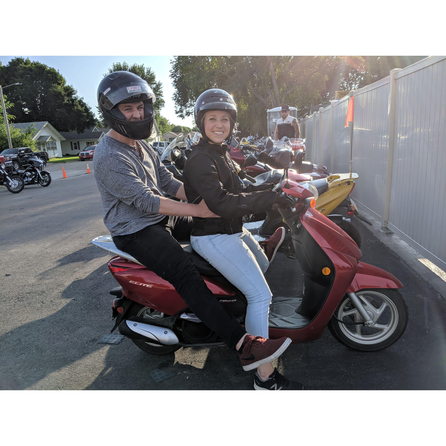 We met at a local bar in Sergeant Bluff, IA. Rode the moped in on bike night and parked next to all the Harleys