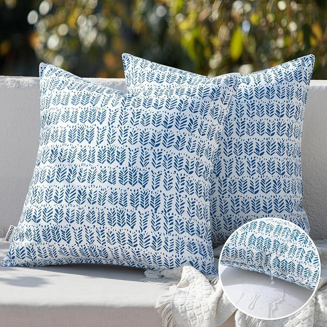 MIULEE Outdoor Set of 2 Patio Lumbar Pillows Spring 18”x 18” Fade Resistant Outdoor Lumbar Pillow with Inserts, Fluffy Decorative Garden Waterproof Cushions for Home Patio Couch Sofa Use, Royal Blue