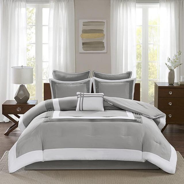 Comfort Spaces Malcom 7 Piece Comforter Set Ultra Soft Microfiber Hypoallergenic Bedding, King, Grey