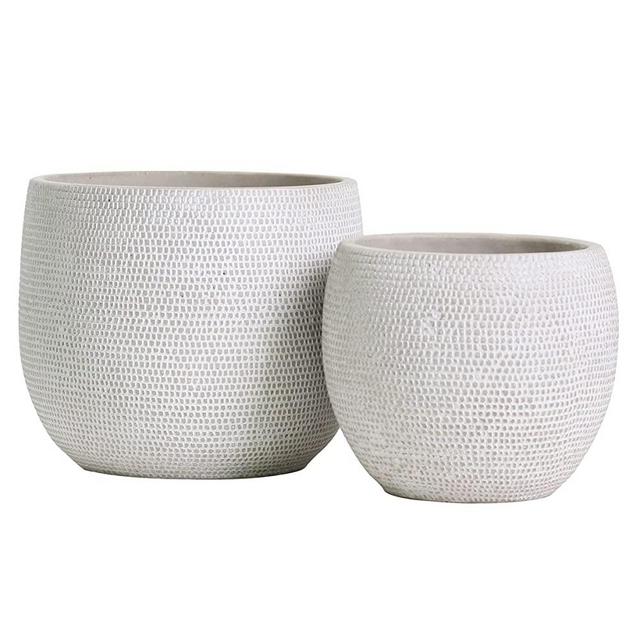 Olly & Rose Barcelona Ceramic Plant Pot Set 2 - White Flower Pots - Indoor & Outdoor Planters (White)