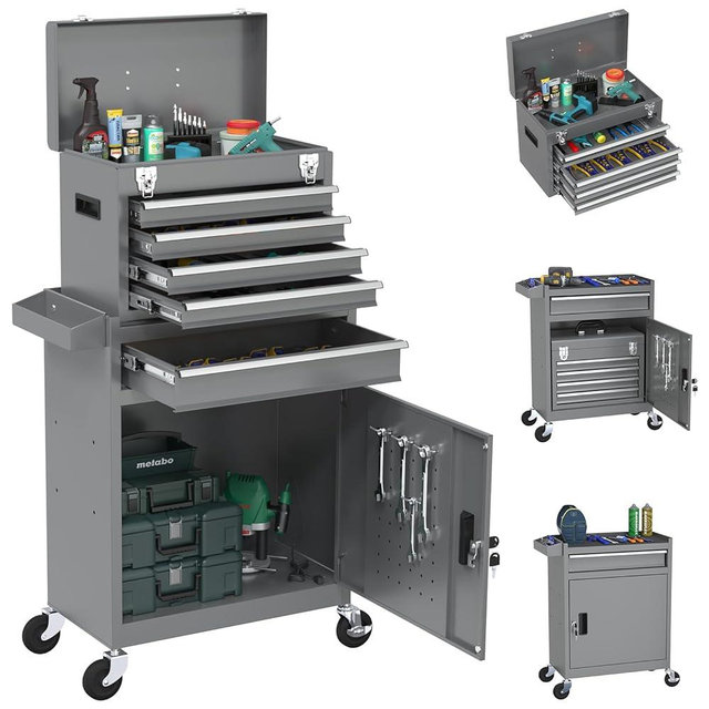 SGHATAJ Rolling Tool Box with Wheels, 5-Drawer High Capacity Tool Chest with Wheels, Removable Storage Toolbox with Lock for Garage, Workshop