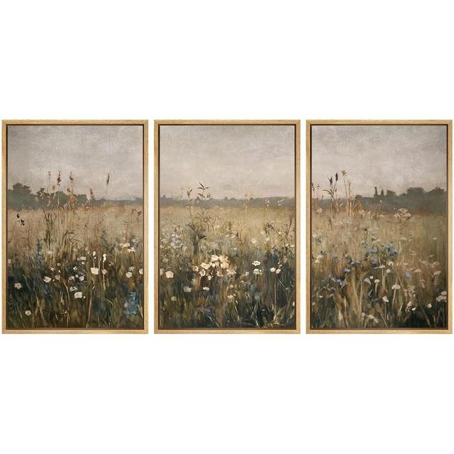SIGNWIN Framed Canvas Print Wall Art Set Wildflower Meadow Rustic Floral Field Landscape Illustrations Modern Art Decorative Rustic Calm/Zen for Living Room, Bedroom, Office - 16"x24"x3 Natural