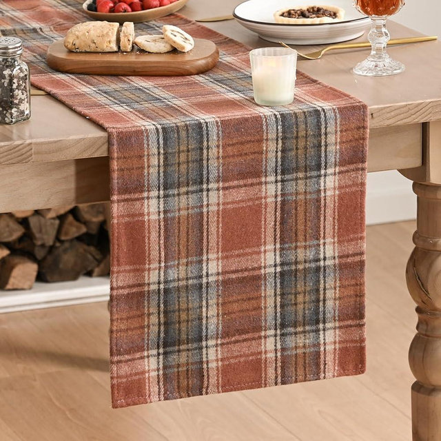 Artoid Mode Rust Farmhouse Plaid Fall Table Runner, Autumn Rustic Holiday Check Kitchen Dining Table Decoration for Home Party Decor 13x72 Inch
