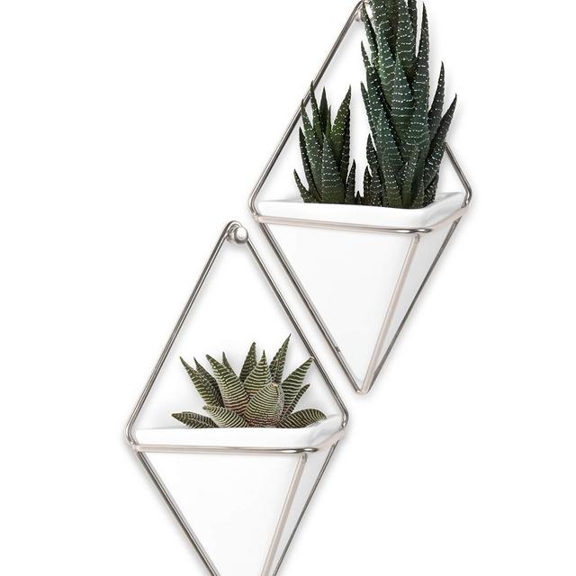 Umbra Trigg Hanging Vase & Geometric Wall Decor Container, White/Nickel, Set of 2 Planter, Small