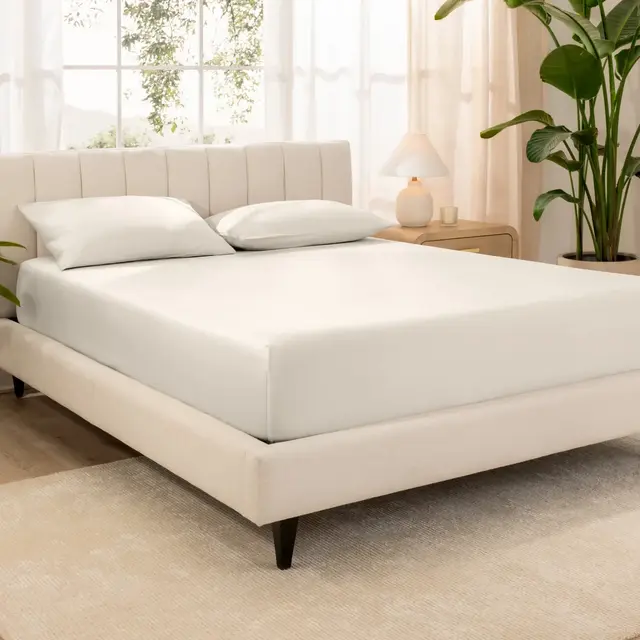 400 Thread Count Organic Cotton Sateen Queen Fitted Sheet French Beige by Bare Home