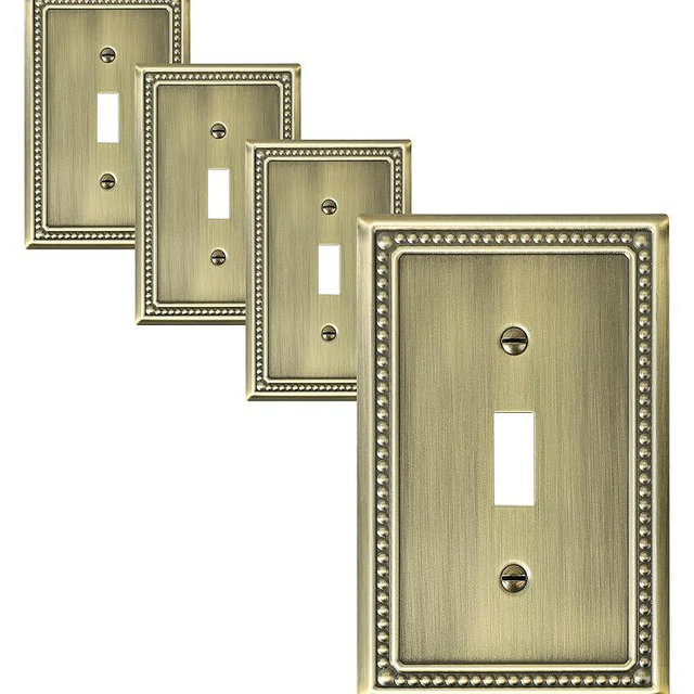 TREEWELL 4-Pack Single Toggle Light Switch Cover Plate, Pearls Decorative Switch Plate Covers, Antique Brass 1 Gang Metal Wall Plate, Corrosion Resistant