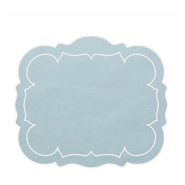 Scalloped Rectangle Placemat, White/Light Blue