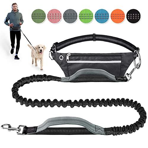 LANNEY Hands Free Dog Leash for Running Walking Jogging Training Hiking, Retractable Bungee Dog Running Waist Leash for Medium to Large Dogs, Adjustable Waist Belt, Reflective Stitches, Dual Handle