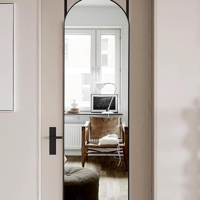 AyeWish Door Mirror, Full Length Mirror Over The Door, 14'' x 48'' Hanging Mirror, Large Arched Mirror,Hanging/Leaning, Home Decor, Black