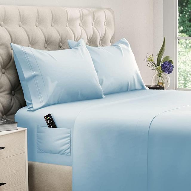 DREAMCARE Deep Pocket Sheets Microfiber Sheets Bed Sheets Set 4 Piece Bedding Sets King Size, Light Blue
