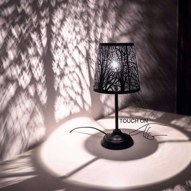 Touch Control Mini Table Lamp,  3 Way Dimmable Bedside Lamp, Decorative Nightstand Lamp for Bedroom, Living Room, Black Metal Shade Forest Lighting, Bulb Included