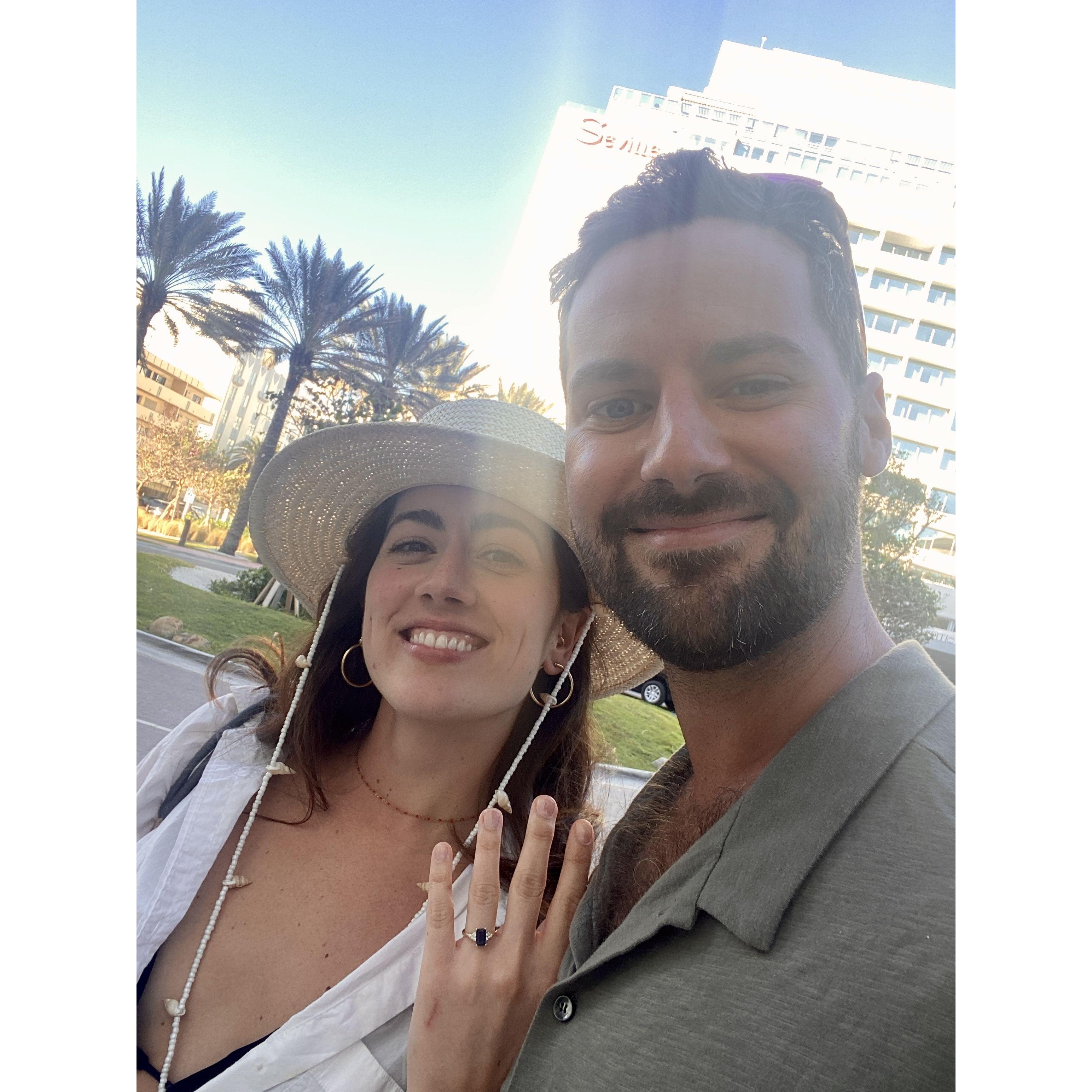 One of our first photos after Jack popped the question on Miami Beach!