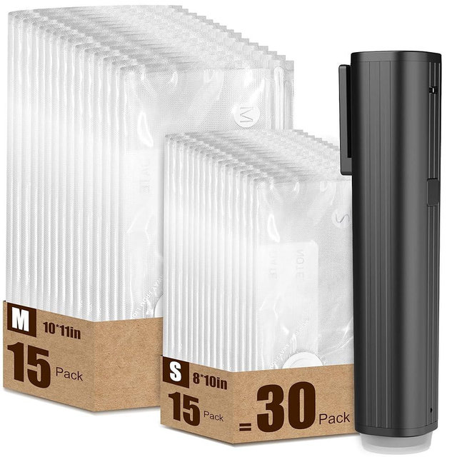 Vacuum Sealer, Portable handheld Vacuum Sealer + 30 Reusable Vacuum Bags, Portable Food Sealer, With LED pressure display, 2-Speed Pressure Control (60/80 Kpa)