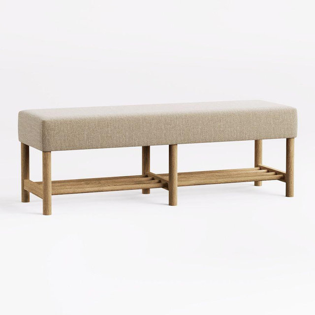 Clyde Upholstered Bench, Seadrift, Performance Heathered Basketweave Oatmeal
