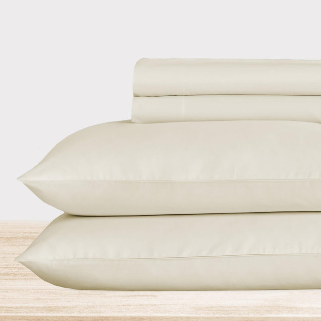 Ivory -King Sheet Set, 100% Extra Long Staple, 500 Thread Count Sateen Weave, 4 Piece Set, California Design Den