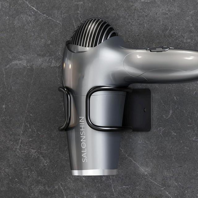 YIGII Universal Hair Dryer Holder Wall Mounted, Self Adhesive Blow Dryer Hanger Compatible with Most Hair Dryers, Stainless Steel Hairdryer Holder Rack for Bathroom Cabinet (Black)