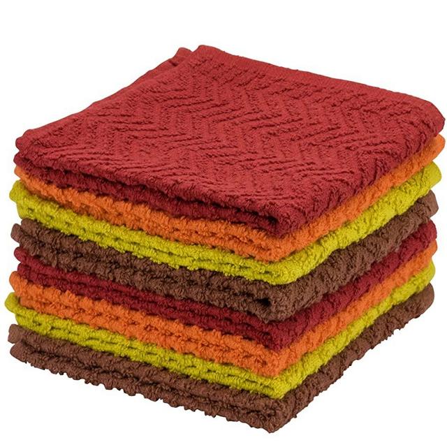 DecorRack 8 Pack Kitchen Dish Towels, 100% Cotton, 12 x 12 Inch Dish Cloths, Perfect Cleaning Cloth for Washing Dishes, Kitchen, Bar, Counter and Car, Assorted Colors (Pack of 8)