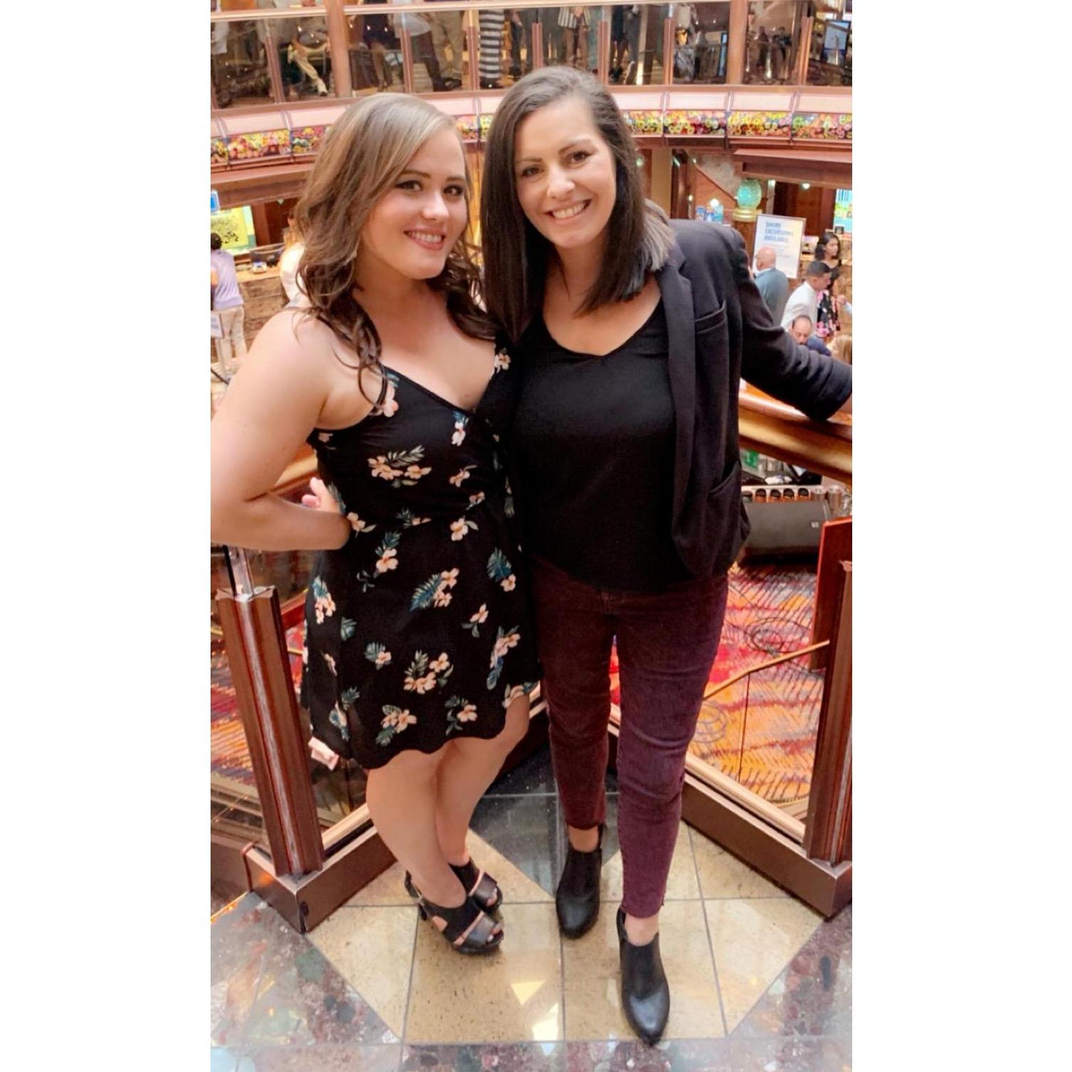 Chelsea & Krissi went on a cruise for Krissi's mom's birthday. Formal night came upon them, & w/Chelsea looking the FINEST, Krissi had to improvise. So she chose the less jean-looking pant option. -KW