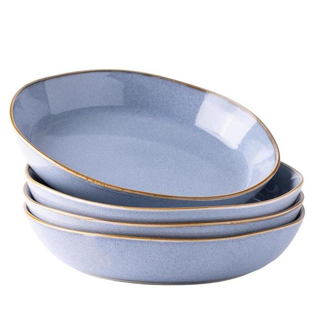 AmorArc 9.5'' Large Pasta Bowls, 40oz Ceramic Salad Serving Bowls Set of 4 for Kitchen, Wide Stoneware Bowls for Pasta,Salad,Fruit,Bread, Microwave Safe, Reactive Glaze-Blue