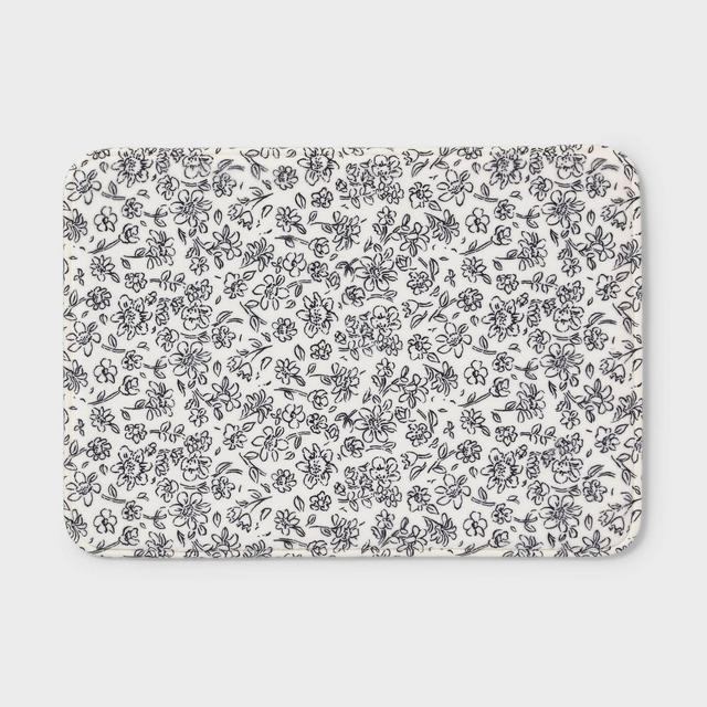 17"x24" Floral Flannel Cushion Bath Rug Black/White - Room Essentials™