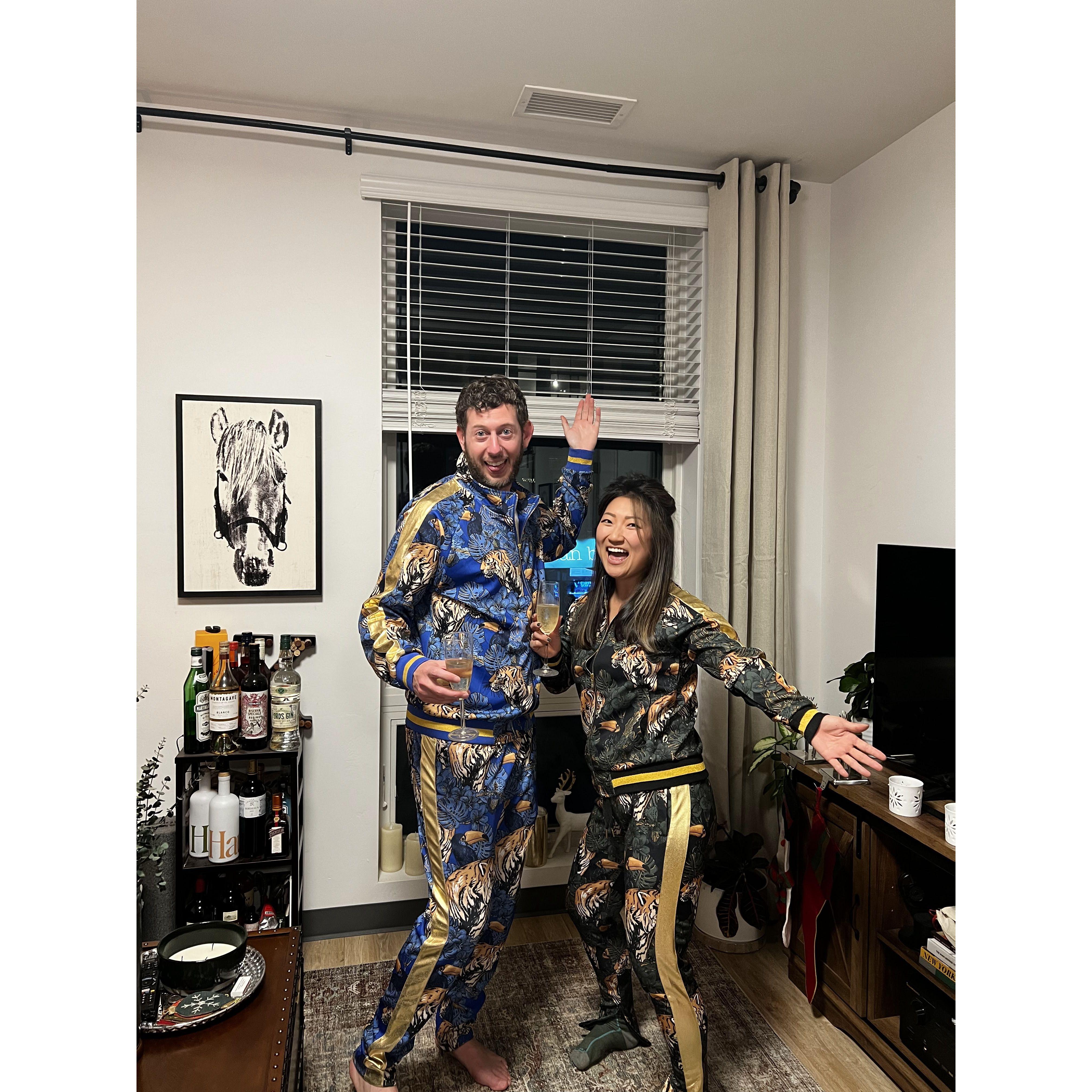 New year's outfits in Aspen, CO. Someone asked us, "Is that Gucci you're wearing?"
