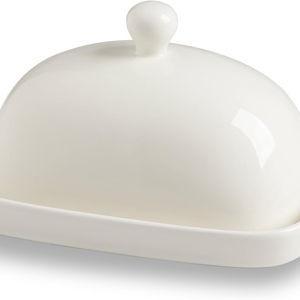 Sweejar Ceramic Butter Dish with Lid for Countertop,Porcelain Butter Keeper with Knob Handle,Butter Container for East/West Coast Butter, 7.3*4.1 inches (Beige)