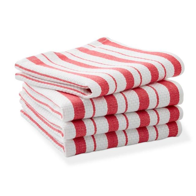 Williams Sonoma Classic Stripe Dishcloths, Set of 4, Geranium Pink